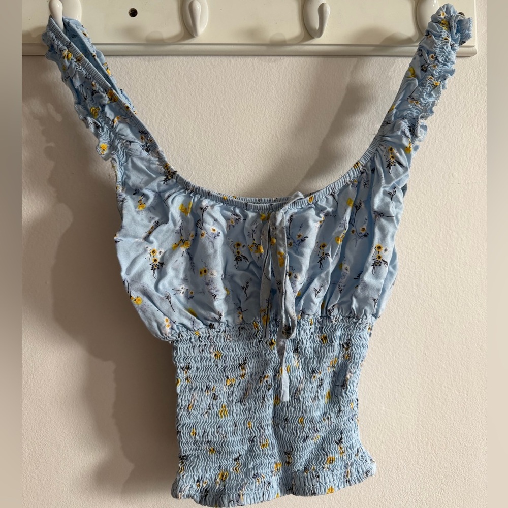 Streetwear Society Light Blue Floral Smocked Blouse